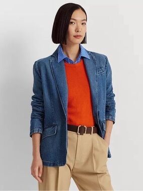 Lauren Ralph Lauren Blue Denim Blazer with Orange Sweater